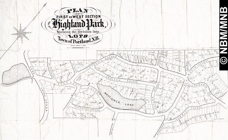 Plan de la premire section ou section ouest illustrant le lotissement de Highland Park, Portland, N.-B.