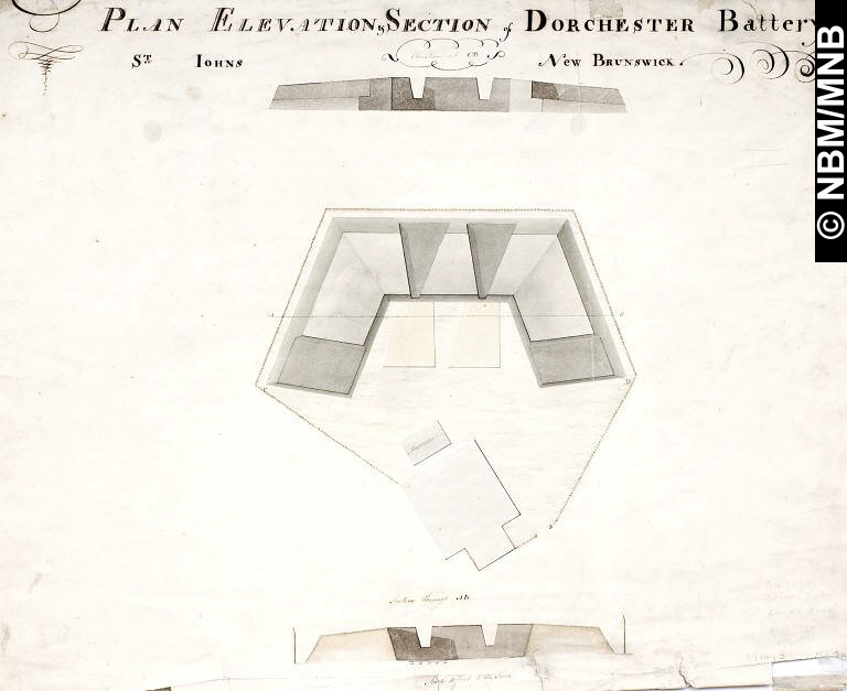 Plan, Elevation & Section of Dorchester Battery, St Johns, New Brunswick