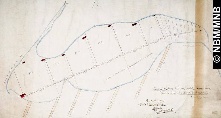 Plan des concessions de pche  Carleton, Saint John, sur la rive ouest du brise-lames