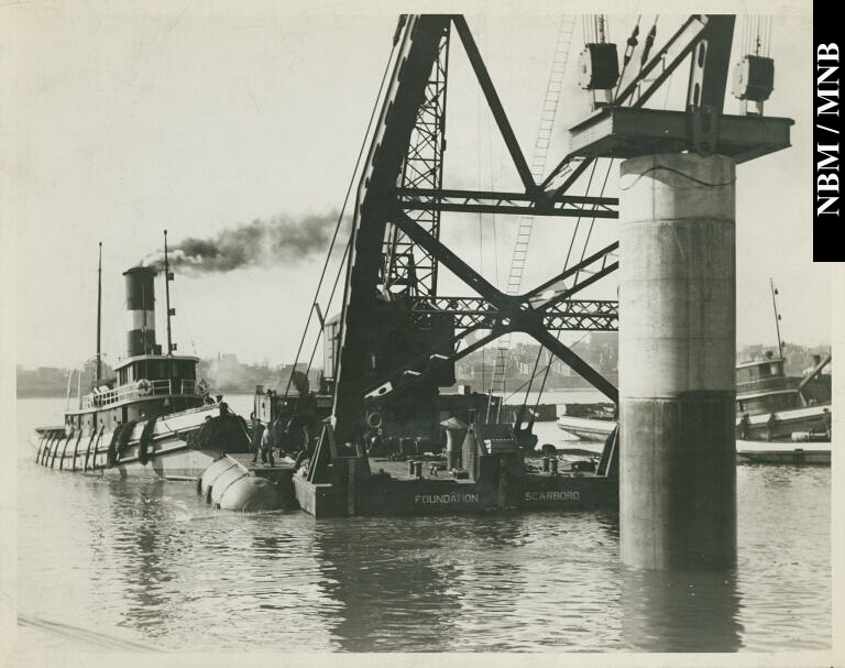 Saint John Harbour, Showing Barge, Foundation Scarboro, Tugboat and Crane, Saint John, New Brunswick