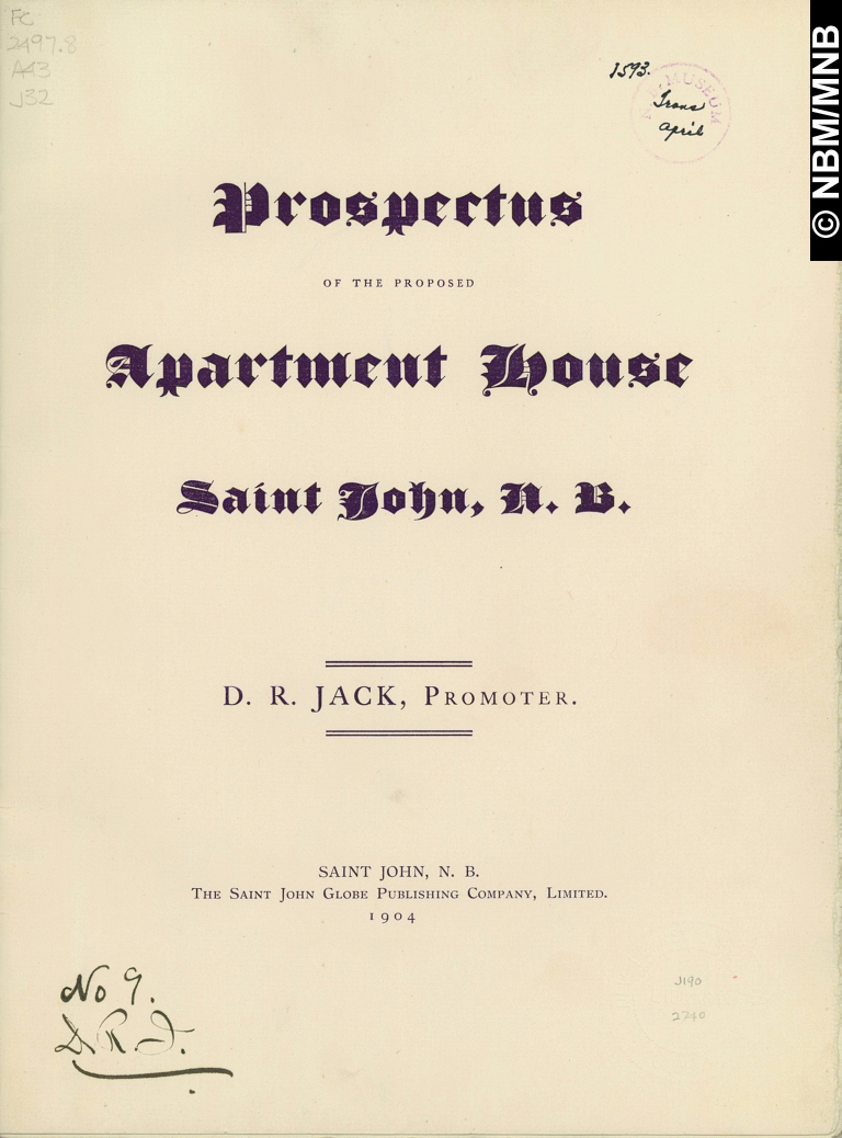 The Alexandra Apartment House, Prospectus of the Proposed Apartment House, Saint John, New Brunswick