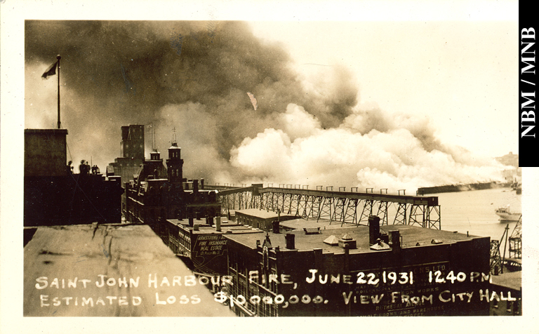 View from City Hall on Prince William Street of the West Side Docks Fire, Saint John, New Brunswick