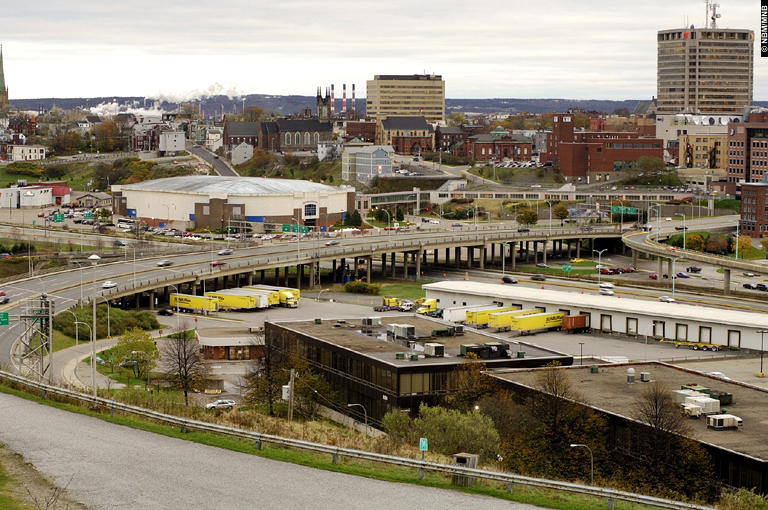 View from Fort Howe showing the Viaduct and Harbour Station, Saint John, New Brunswick