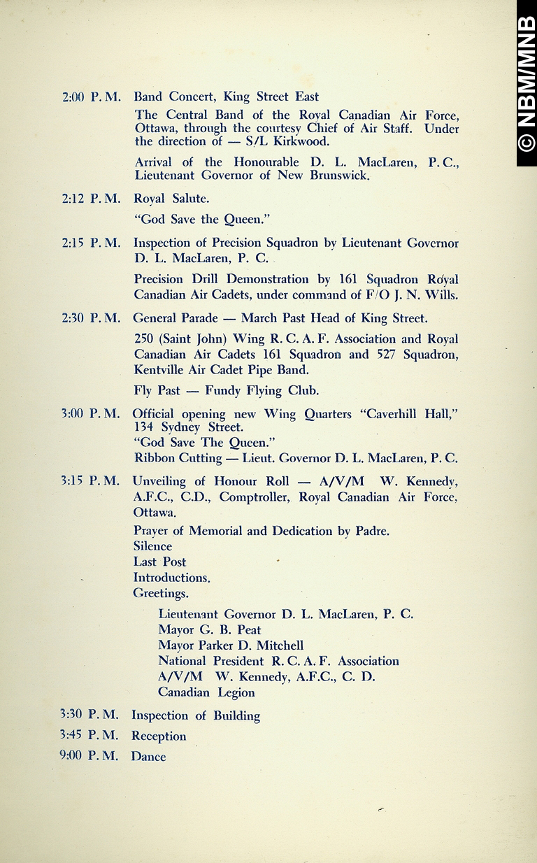 Inauguration du  Caverhill Hall , quartiers de la 250e Escadre (Saint John) de lAssociation de la Force arienne du Canada, Saint John, Nouveau-Brunswick