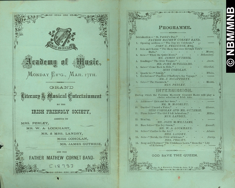 Literary Musical Entertainment by the Irish Friendly Society, Academy of Music, Saint John, New Brunswick
