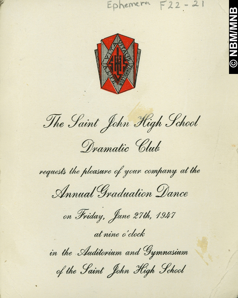 Bal annuel des finissants, club dart dramatique, Saint John High School, Saint John, Nouveau-Brunswick