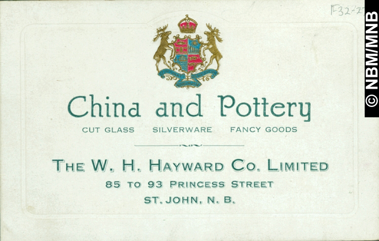 W. H. Hayward Company Limited, porcelaine et poterie rue Princess, Saint John, Nouveau-Brunswick