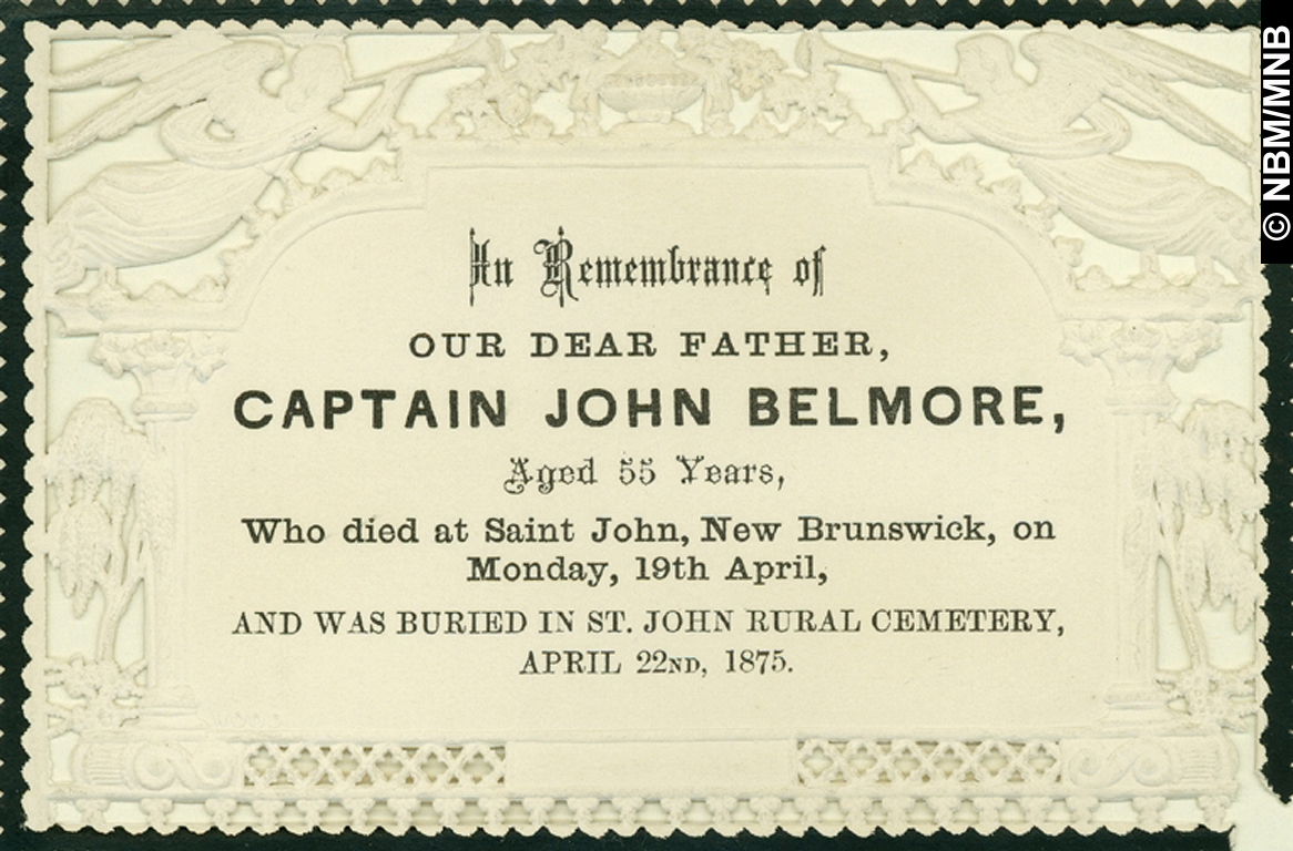 Carte commmorative du capitaine John Belmore, Saint John, Nouveau-Brunswick