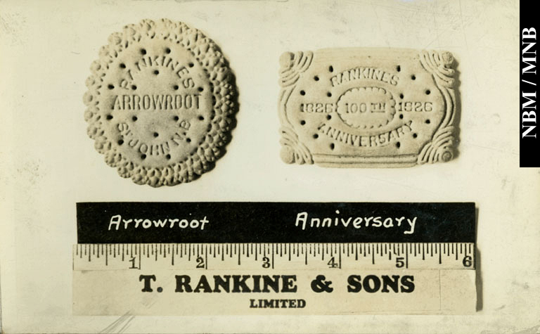 Biscuits  larrow-root et danniversaire, T. Rankine & Sons Limited, fabricants de biscuits, Saint John, Nouveau-Brunswick