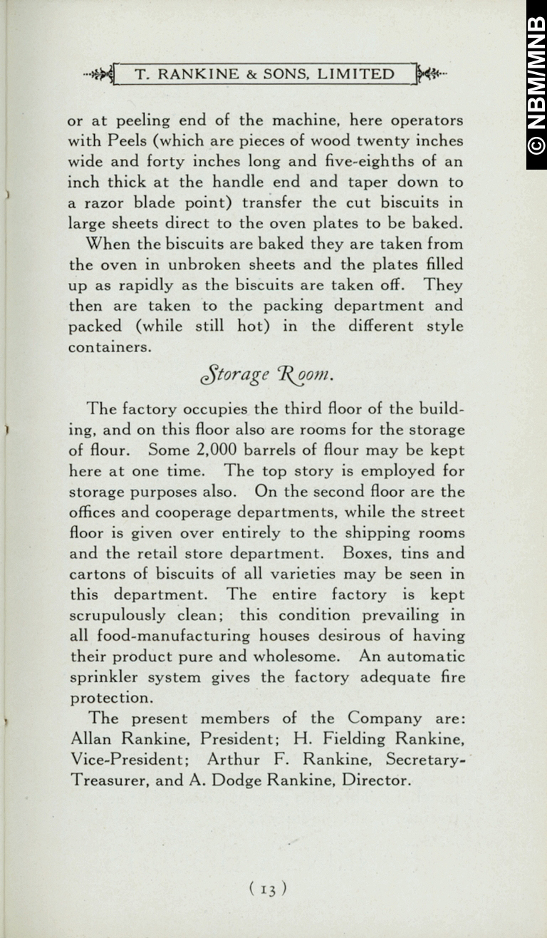 Histoire et procd de fabrication des biscuits, T. Rankine & Sons Limited, fabricants de biscuits, Saint John, Nouveau-Brunswick