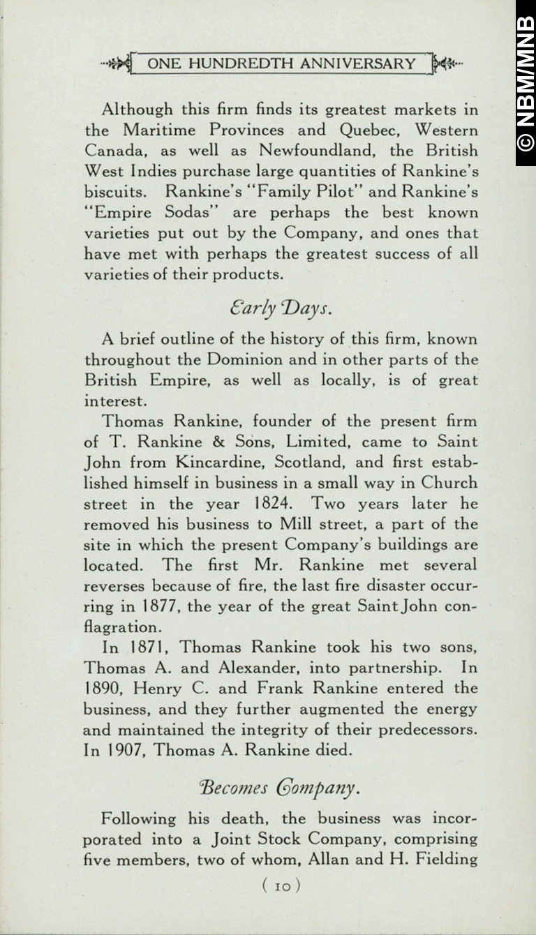 Histoire et procd de fabrication des biscuits, T. Rankine & Sons Limited, fabricants de biscuits, Saint John, Nouveau-Brunswick