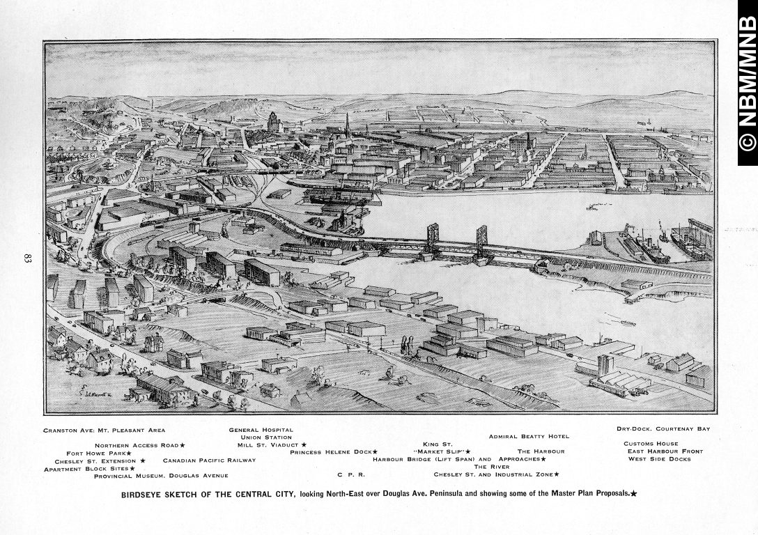 "Birdeye Sketch of the Central City", Master Plan of the Municipality of the City and County of Saint John, New Brunswick