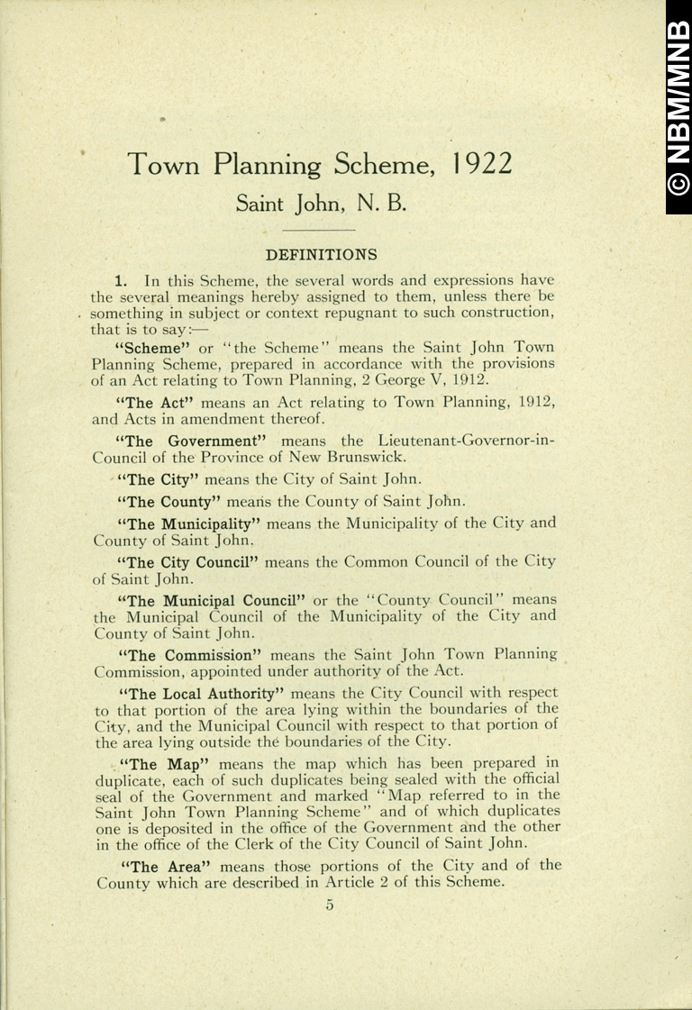The Saint John, N.B., Town Planning Scheme 1922