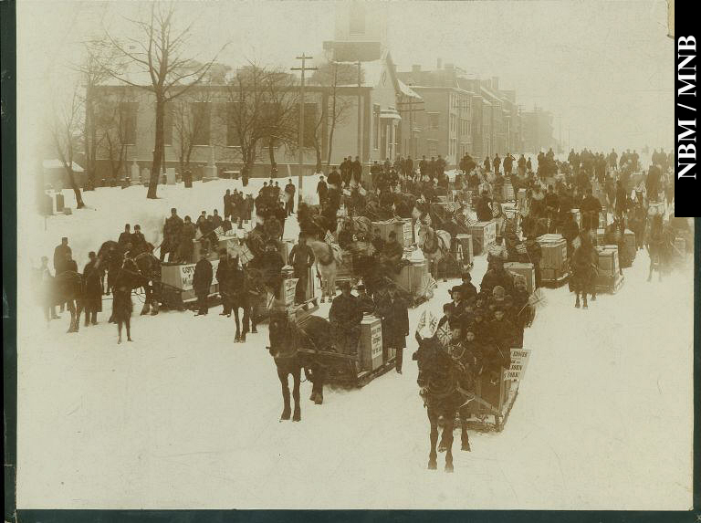 Gathering of Sleighs, Cotton Strike, King Street East, Saint John, New Brunswick
