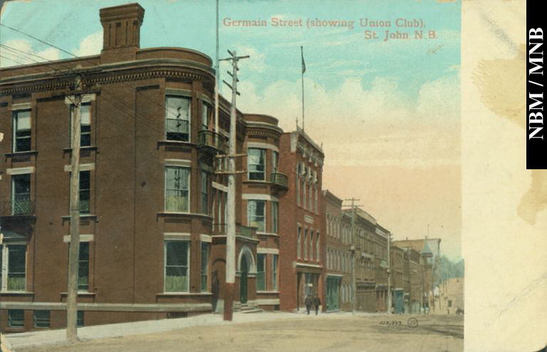Vue de la rue Germain montrant le Union Club, Saint John, Nouveau-Brunswick