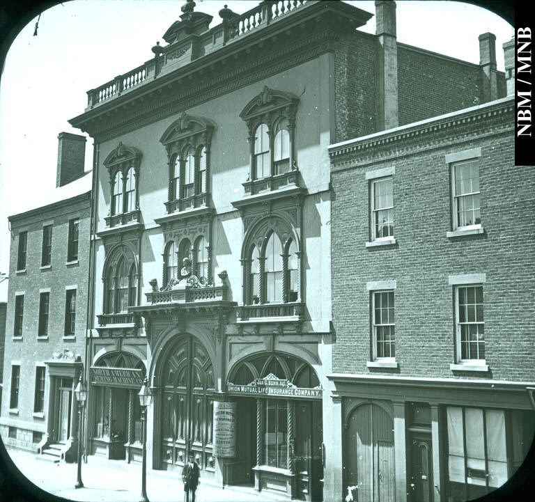 Academy of Music with the North American Sewing Machine Company and the Union Mutual Life Insurance Company, Germain Street, Saint John, New Brunswick, c. 1875
