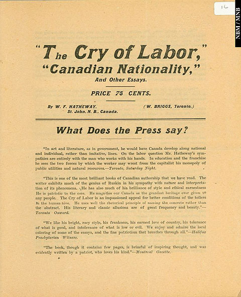 "The Cry of Labor, Canadian Nationality, and other essays"