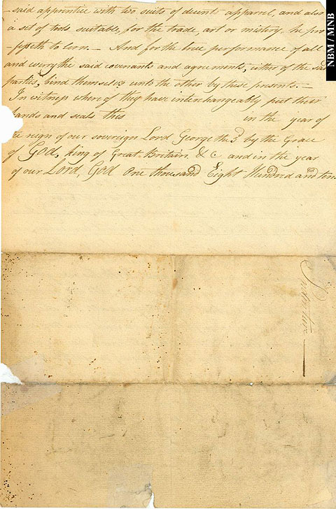 Agreement form of apprenticeship as cordwainer to Ephraim Treadwell, Maugerville, New Brunswick