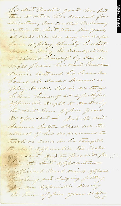 Agreement, Anthony Fitzpatrick apprenticed as cordwainer to Samuel Colter, Sheffield Parish, Sunbury County, New Brunswick