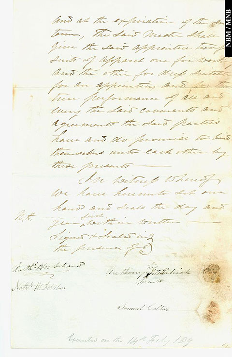 Agreement, Anthony Fitzpatrick apprenticed as cordwainer to Samuel Colter, Sheffield Parish, Sunbury County, New Brunswick