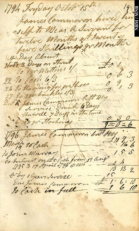 Wages paid to James Cammeron, servant of Munson Jarvis