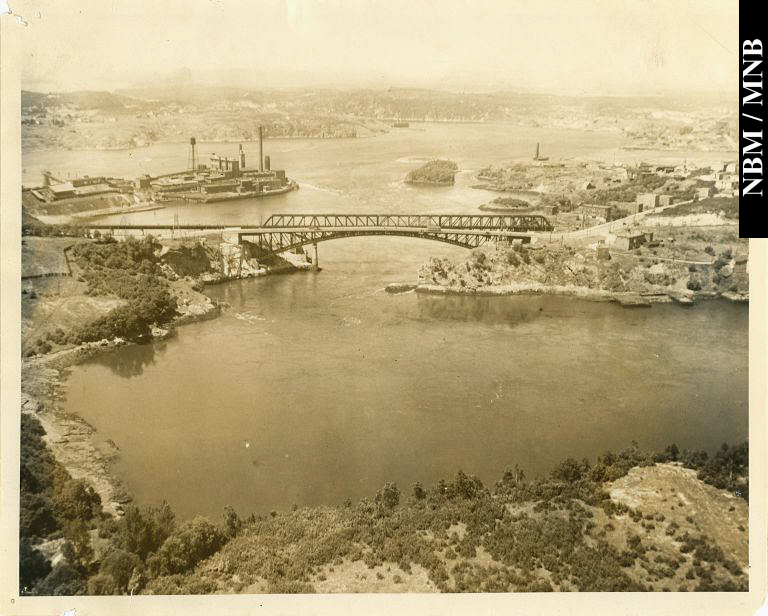 Aerial View of Cantilever Bridge and Railway Bridge at Reversing Falls, Saint John, New Brunswick