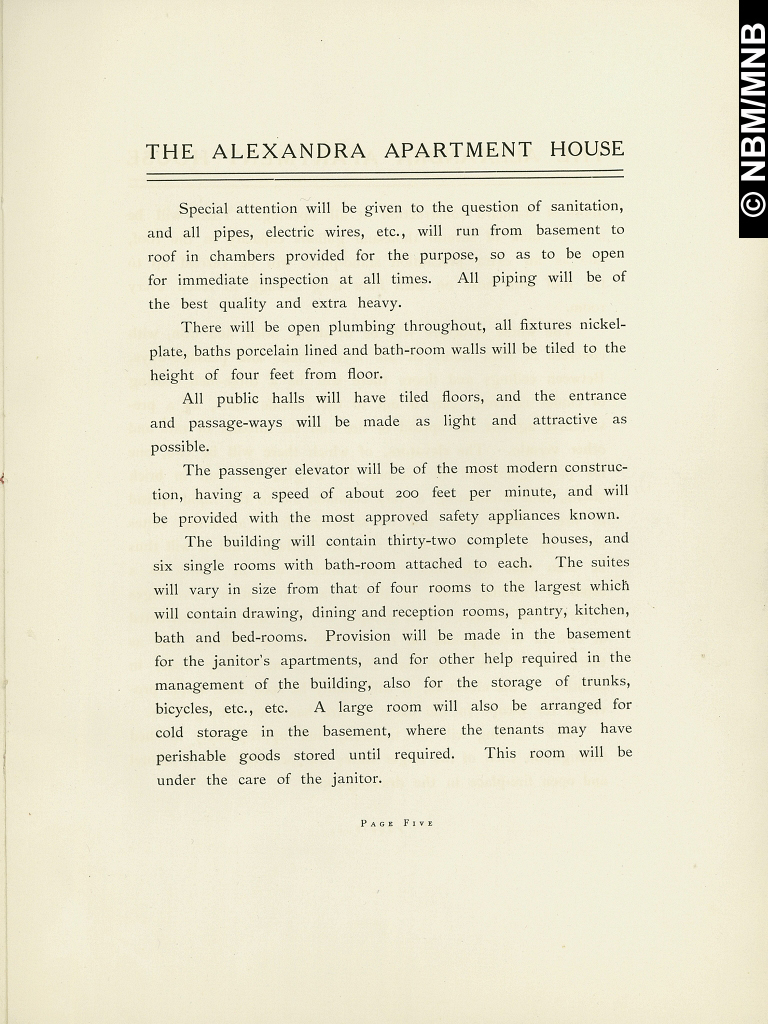 Alexandra Apartment House, Prospectus of the Proposed Apartment House, Saint John, New Brunswick