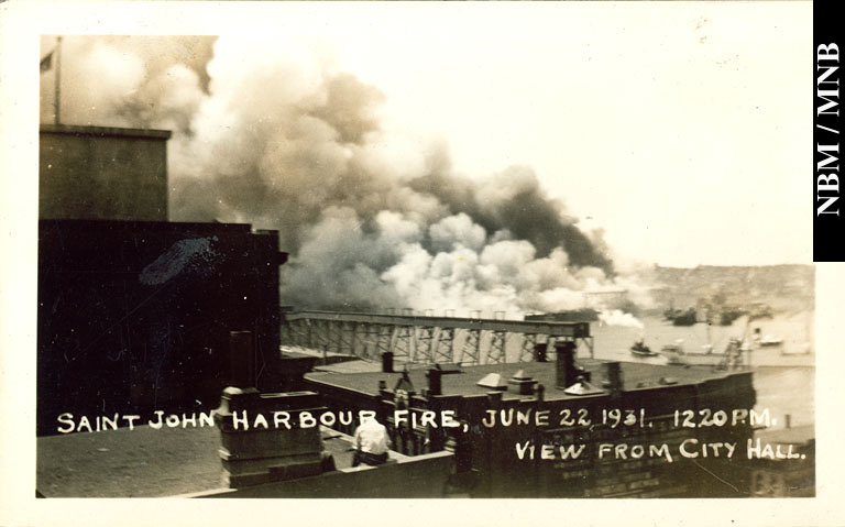 View from City Hall on Prince William Street of the West Side Docks Fire, Saint John, New Brunswick