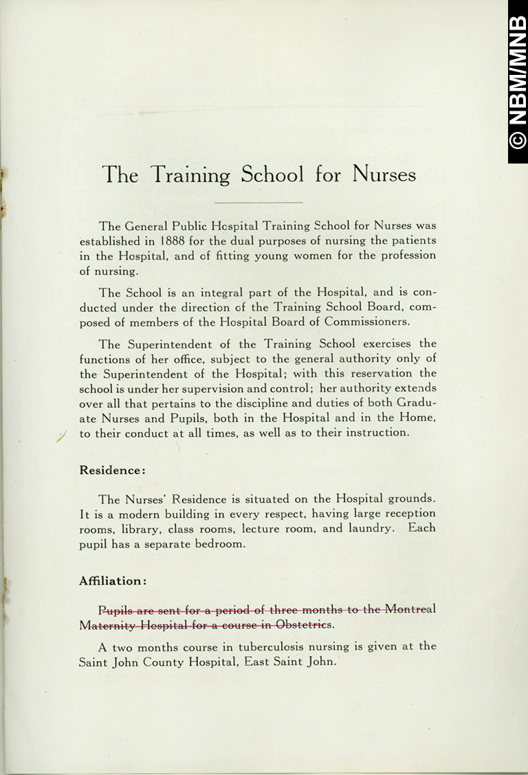 The Training School for Nurses, General Public Hospital, Saint John, New Brunswick
