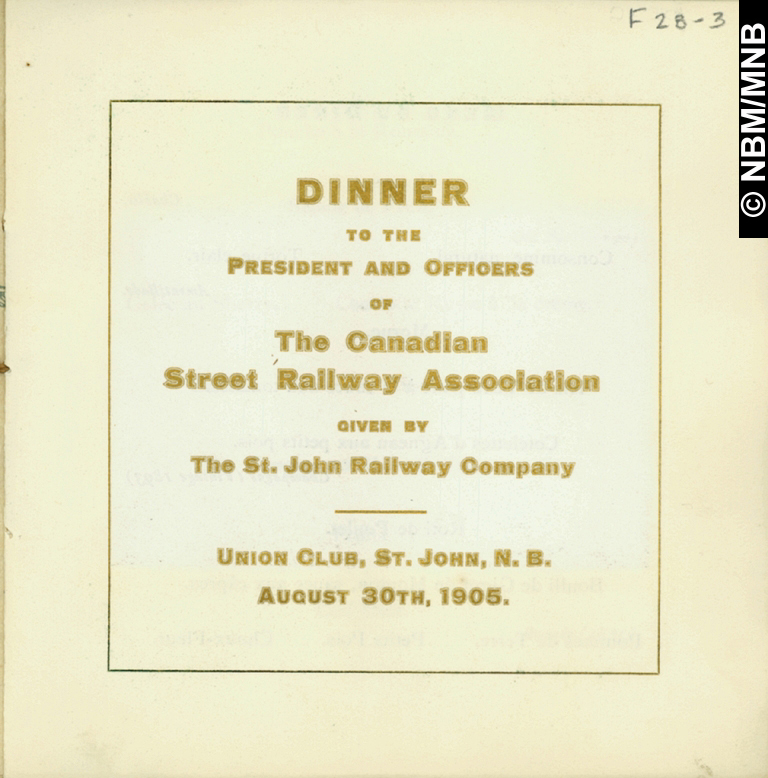 Dinner, The Canadian Street Railway Association, Union Club, Saint John, New Brunswick
