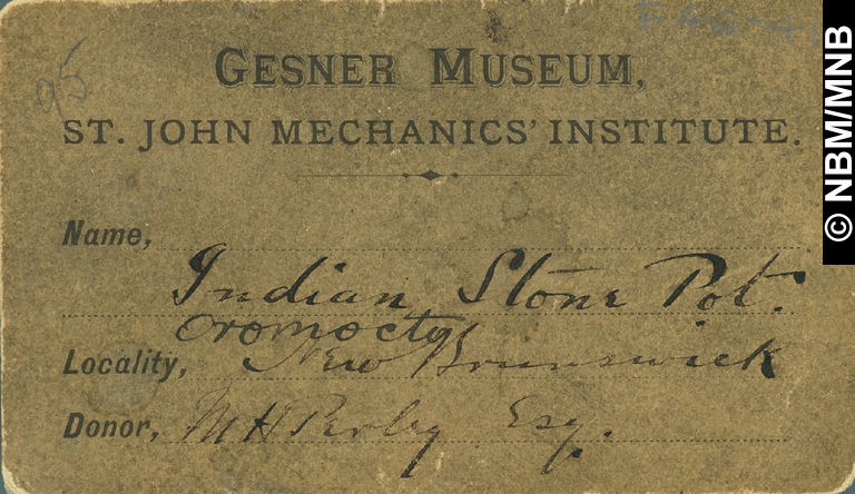 Donor card, Gesner Museum, St. John Mechanics