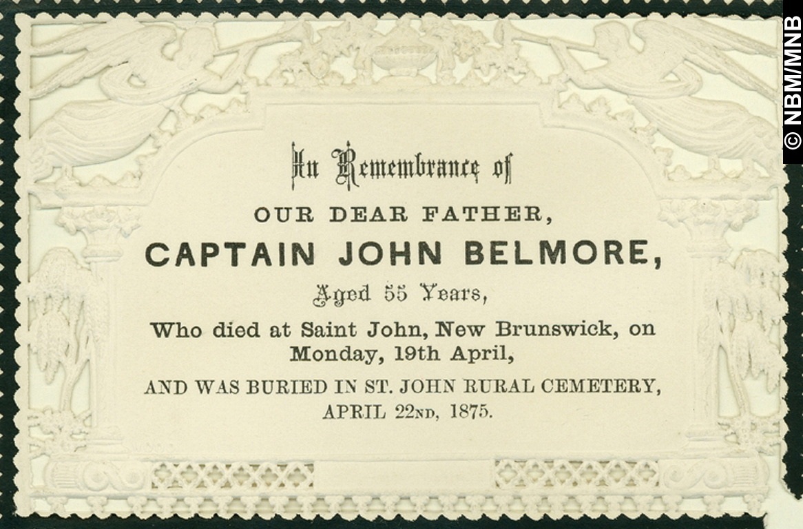 Remembrance Card for Captain John Belmore, Saint John, New Brunswick
