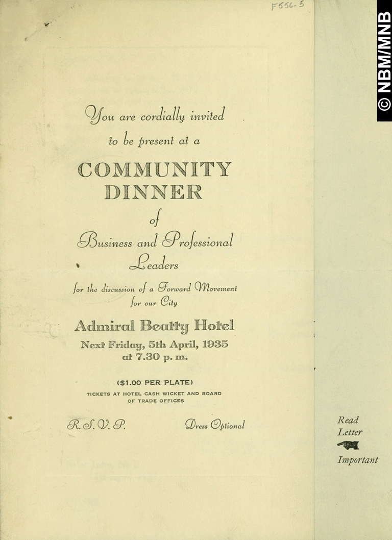 Community Dinner of Business and Professional Leaders, Admiral Beatty Hotel, Saint John, New Brunswick